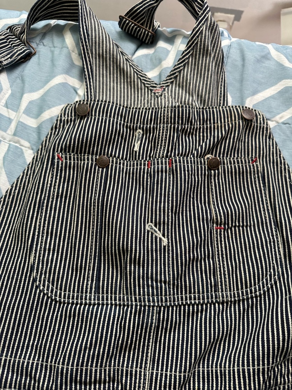 Striped Navy and White Mens Overalls Hickory style